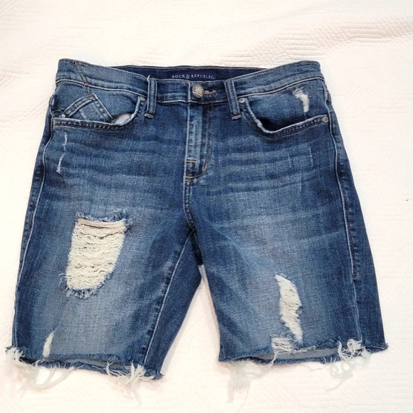 Rock & Republic Pants - Rock & Republic Indee Distressed Jean Shorts Stretch Denim Size 6